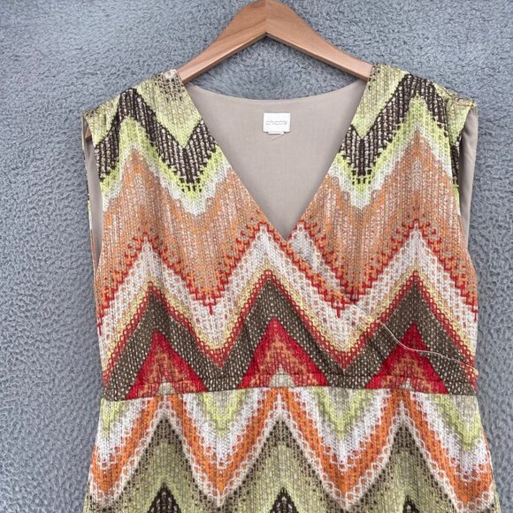 Chicos Dress Womens 3 US Extra Large Orange Multi Chevron Maxi Knit Sleeveless - Picture 2 of 9